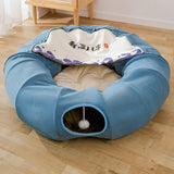 Indoor Cats Tunnel Tube Bed Collapsible with Detachable Cushion Durable Blue - Aladdin Shoppers