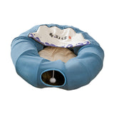 Indoor Cats Tunnel Tube Bed Collapsible with Detachable Cushion Durable Blue - Aladdin Shoppers