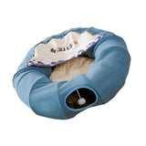 Indoor Cats Tunnel Tube Bed Collapsible with Detachable Cushion Durable Blue - Aladdin Shoppers