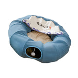 Indoor Cats Tunnel Tube Bed Collapsible with Detachable Cushion Durable Blue - Aladdin Shoppers