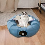 Indoor Cats Tunnel Tube Bed Collapsible with Detachable Cushion Durable Blue - Aladdin Shoppers