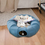 Indoor Cats Tunnel Tube Bed Collapsible with Detachable Cushion Durable Blue - Aladdin Shoppers