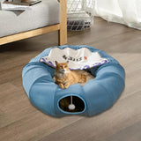 Indoor Cats Tunnel Tube Bed Collapsible with Detachable Cushion Durable Blue - Aladdin Shoppers