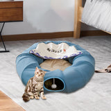 Indoor Cats Tunnel Tube Bed Collapsible with Detachable Cushion Durable Blue - Aladdin Shoppers