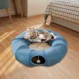 Indoor Cats Tunnel Tube Bed Collapsible with Detachable Cushion Durable Blue - Aladdin Shoppers