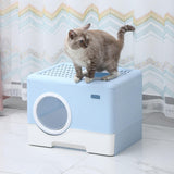Pet Cat Litter Box Toilet Closed Easy Clean Kitty Litter Box for Indoor Blue - Aladdin Shoppers