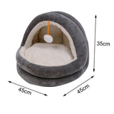 Cute Cat Bed with Ball Toy Anti Slip Bottom Cozy Kitten Cave Kennel Dog Bed M Gray - Aladdin Shoppers