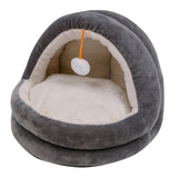 Cute Cat Bed with Ball Toy Anti Slip Bottom Cozy Kitten Cave Kennel Dog Bed M Gray - Aladdin Shoppers