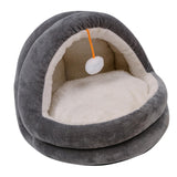 Cute Cat Bed with Ball Toy Anti Slip Bottom Cozy Kitten Cave Kennel Dog Bed M Gray - Aladdin Shoppers