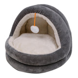 Cute Cat Bed with Ball Toy Anti Slip Bottom Cozy Kitten Cave Kennel Dog Bed M Gray - Aladdin Shoppers