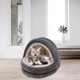 Cute Cat Bed with Ball Toy Anti Slip Bottom Cozy Kitten Cave Kennel Dog Bed M Gray - Aladdin Shoppers