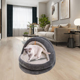 Cute Cat Bed with Ball Toy Anti Slip Bottom Cozy Kitten Cave Kennel Dog Bed M Gray - Aladdin Shoppers