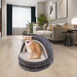 Cute Cat Bed with Ball Toy Anti Slip Bottom Cozy Kitten Cave Kennel Dog Bed M Gray - Aladdin Shoppers