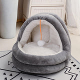 Cute Cat Bed with Ball Toy Anti Slip Bottom Cozy Kitten Cave Kennel Dog Bed M Gray - Aladdin Shoppers