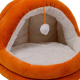 Cute Cat Bed with Ball Toy Anti Slip Bottom Cozy Kitten Cave Kennel Dog Bed S Orange - Aladdin Shoppers