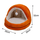 Cute Cat Bed with Ball Toy Anti Slip Bottom Cozy Kitten Cave Kennel Dog Bed S Orange - Aladdin Shoppers