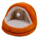 Cute Cat Bed with Ball Toy Anti Slip Bottom Cozy Kitten Cave Kennel Dog Bed S Orange - Aladdin Shoppers