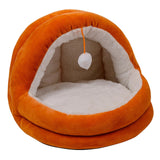 Cute Cat Bed with Ball Toy Anti Slip Bottom Cozy Kitten Cave Kennel Dog Bed S Orange - Aladdin Shoppers