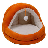 Cute Cat Bed with Ball Toy Anti Slip Bottom Cozy Kitten Cave Kennel Dog Bed S Orange - Aladdin Shoppers