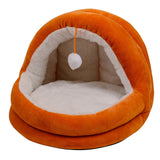 Cute Cat Bed with Ball Toy Anti Slip Bottom Cozy Kitten Cave Kennel Dog Bed S Orange - Aladdin Shoppers