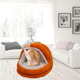 Cute Cat Bed with Ball Toy Anti Slip Bottom Cozy Kitten Cave Kennel Dog Bed S Orange - Aladdin Shoppers