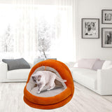 Cute Cat Bed with Ball Toy Anti Slip Bottom Cozy Kitten Cave Kennel Dog Bed S Orange - Aladdin Shoppers