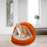 Cute Cat Bed with Ball Toy Anti Slip Bottom Cozy Kitten Cave Kennel Dog Bed S Orange - Aladdin Shoppers