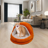 Cute Cat Bed with Ball Toy Anti Slip Bottom Cozy Kitten Cave Kennel Dog Bed S Orange - Aladdin Shoppers