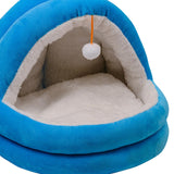 Cute Cat Bed with Ball Toy Anti Slip Bottom Cozy Kitten Cave Kennel Dog Bed S Blue - Aladdin Shoppers