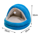 Cute Cat Bed with Ball Toy Anti Slip Bottom Cozy Kitten Cave Kennel Dog Bed S Blue - Aladdin Shoppers