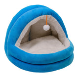 Cute Cat Bed with Ball Toy Anti Slip Bottom Cozy Kitten Cave Kennel Dog Bed S Blue - Aladdin Shoppers