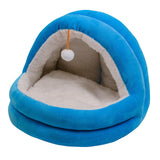 Cute Cat Bed with Ball Toy Anti Slip Bottom Cozy Kitten Cave Kennel Dog Bed S Blue - Aladdin Shoppers