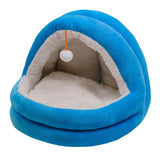 Cute Cat Bed with Ball Toy Anti Slip Bottom Cozy Kitten Cave Kennel Dog Bed S Blue - Aladdin Shoppers