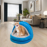 Cute Cat Bed with Ball Toy Anti Slip Bottom Cozy Kitten Cave Kennel Dog Bed S Blue - Aladdin Shoppers