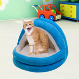 Cute Cat Bed with Ball Toy Anti Slip Bottom Cozy Kitten Cave Kennel Dog Bed M Blue - Aladdin Shoppers