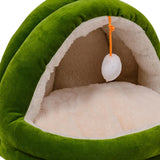 Cute Cat Bed with Ball Toy Anti Slip Bottom Cozy Kitten Cave Kennel Dog Bed S Green - Aladdin Shoppers