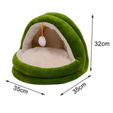 Cute Cat Bed with Ball Toy Anti Slip Bottom Cozy Kitten Cave Kennel Dog Bed S Green - Aladdin Shoppers