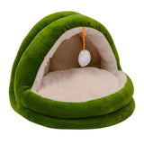 Cute Cat Bed with Ball Toy Anti Slip Bottom Cozy Kitten Cave Kennel Dog Bed S Green - Aladdin Shoppers