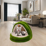 Cute Cat Bed with Ball Toy Anti Slip Bottom Cozy Kitten Cave Kennel Dog Bed S Green - Aladdin Shoppers