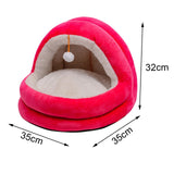 Cute Cat Bed with Ball Toy Anti Slip Bottom Cozy Kitten Cave Kennel Dog Bed S Pink - Aladdin Shoppers