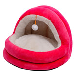 Cute Cat Bed with Ball Toy Anti Slip Bottom Cozy Kitten Cave Kennel Dog Bed S Pink - Aladdin Shoppers