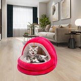 Cute Cat Bed with Ball Toy Anti Slip Bottom Cozy Kitten Cave Kennel Dog Bed S Pink - Aladdin Shoppers