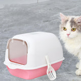 Cat Litter Box Fully Enclosed Kitten House Cat Potty Accessories Anti Splash Pink - Aladdin Shoppers