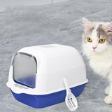 Cat Litter Box Fully Enclosed Kitten House Cat Potty Accessories Anti Splash Blue - Aladdin Shoppers