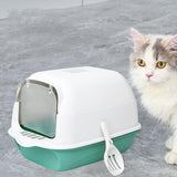 Cat Litter Box Fully Enclosed Kitten House Cat Potty Accessories Anti Splash Green - Aladdin Shoppers