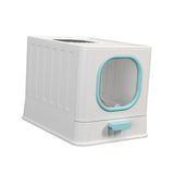 High Capacity Cat Litter Box Toilet Washroom Full Closed with Shovel Large Blue - Aladdin Shoppers