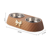 Dog Cat Double Bowls Removable Convenient Food Water Feeder Anti Skid Base Brown - Aladdin Shoppers