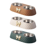 Dog Cat Double Bowls Removable Convenient Food Water Feeder Anti Skid Base Brown - Aladdin Shoppers