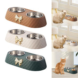 Dog Cat Double Bowls Removable Convenient Food Water Feeder Anti Skid Base Brown - Aladdin Shoppers