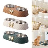 Dog Cat Double Bowls Removable Convenient Food Water Feeder Anti Skid Base Brown - Aladdin Shoppers